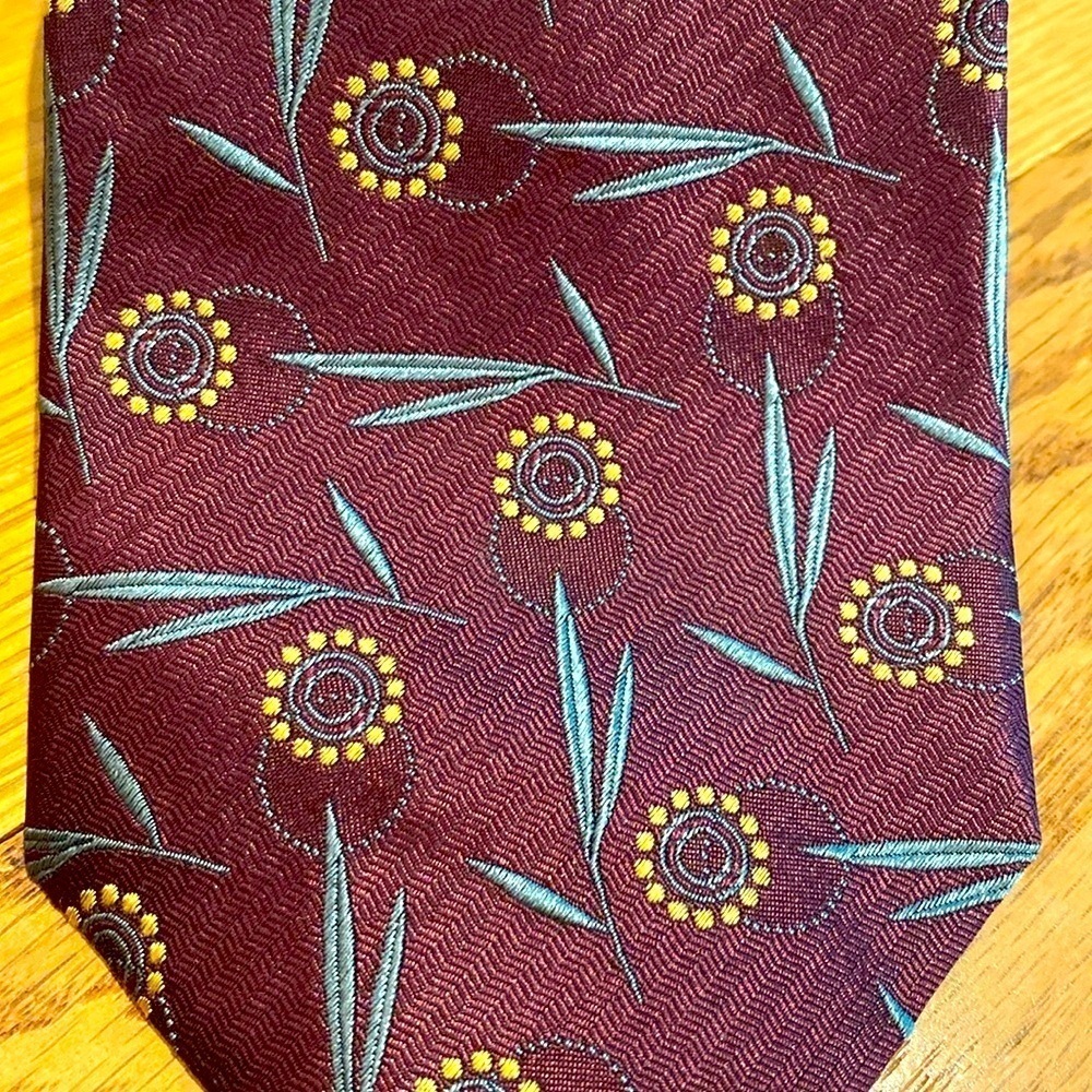 Audrey Buckner Silk Aubergine Teal Gold Tie
